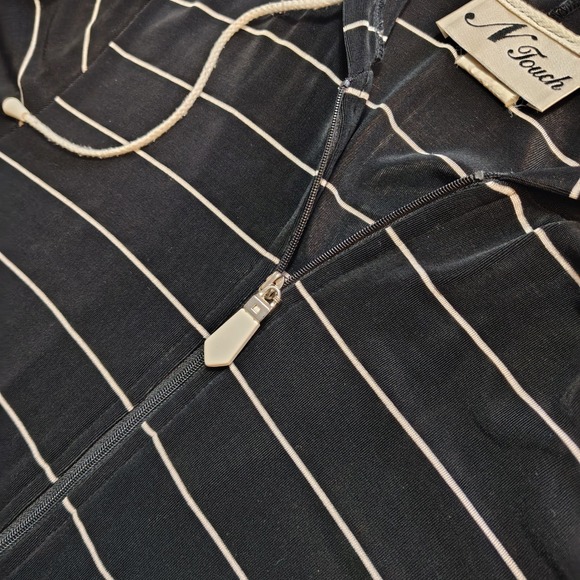 Y2K N Touch Women's Black White Stripe Mesh/Sheer Zip Up Hoodie‎ Pockets - Picture 3 of 12
